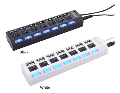Hub Usb 2.0 De 7 Puertos Con Interruptor Y Cable