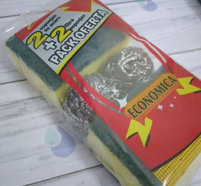 PACK AHORRO 2 ACERO + 2 FIBRA ESPONJA ROMYL