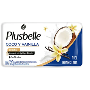 JABON TOCADOR PLUSBELLE COCO Y VAINILLA 120G