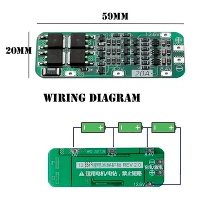 Modulo Proteccion Cargador Para 3 Baterias Li-Ion 18650 Bms 3 Celdas 20a
