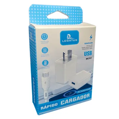 CARGADOR MICRO USB V8 CARGA RÁPIDA 2.4A LEGATUS