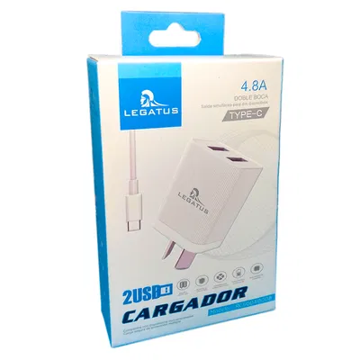 CARGADOR TIPO C CARGA RÁPIDA 4.8A 2USB LEGATUS