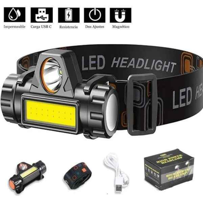 LINTERNA VINCHA MINERA USB RECARGABLE 2 LUCES LED CAMPING