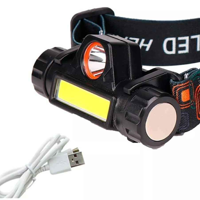 LINTERNA VINCHA MINERA USB RECARGABLE 2 LUCES LED CAMPING