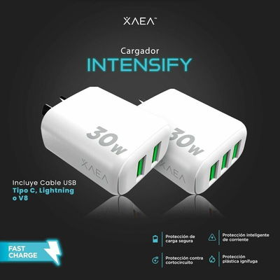 CARGADOR INTENSIFY 2USB + CABLE V8 XAEA