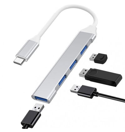 Hub Aluminio Para Notebooks Usb Tipo C 4 Puertos Usb 3.0