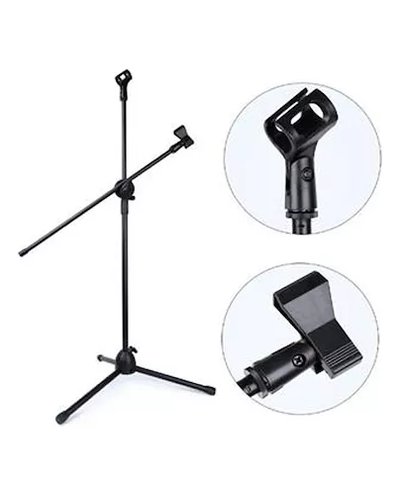 Sms Soporte Pie P/microfono Jirafa Negro Doble C/2 Pipetas