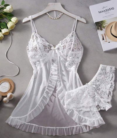 Set de 2 piezas. Toda la delicadez junta. encaje blanco