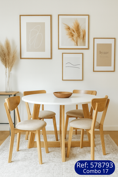 🪑 Conjunto de Mesa OSLO Redonda 1.20 + 4 Sillas NORUEGA