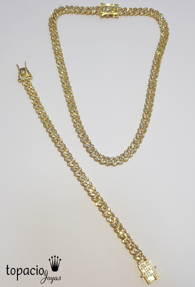 Cadena y pulsera con strass Acero y Oro