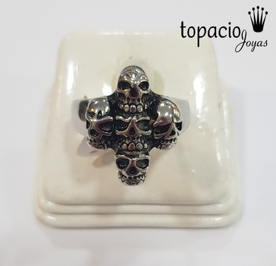 Anillo Cruz Calavera Acero Quirúrgico