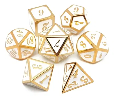 SET DADOS METALICOS BLANCO Y DORADO