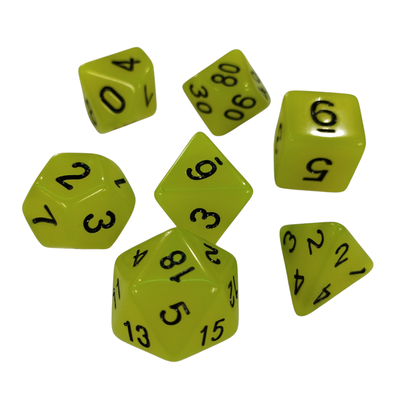 SET DADOS POLIEDRICOS X7 (VERDE 2) Brillan en la oscuridad 