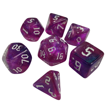 SET DADOS POLIEDRICOS X7 Violeta c/brillo