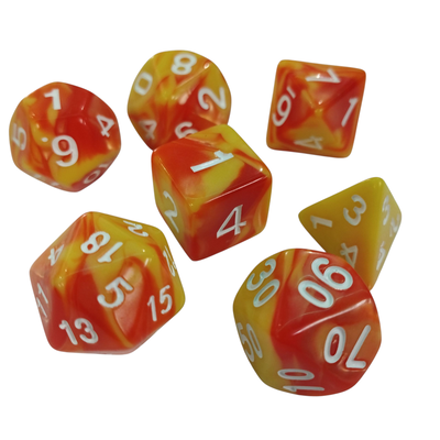 SET DADOS POLIEDRICOS X7 Naranja marmolado