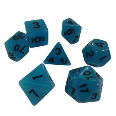 SET DADOS POLIEDRICOS X7 (AZUL) Brillan en la oscuridad 