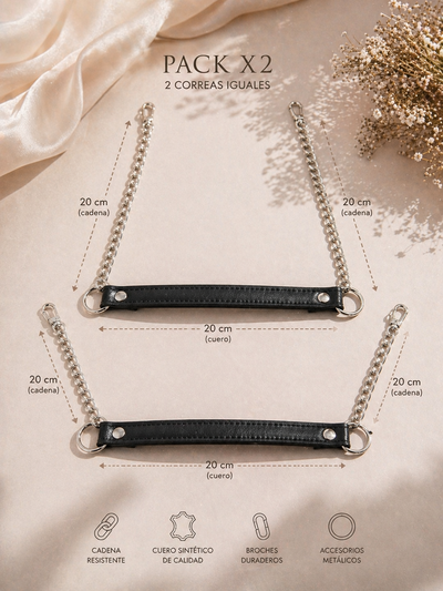 Correa cadena plata y PU 60 cm pack de 2