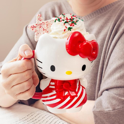 Hello Kitty Sanrio 3d Sculpted Ceramic Mug Candy Cane Taza