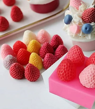 Molde de silicona frutillas x4 2359 jabones Velas, Cemento, Resina y Yeso