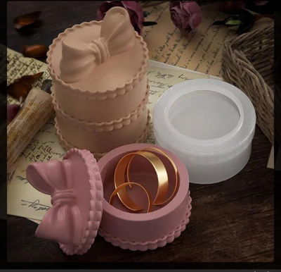 Molde de Silicona contenedor mini con moño Cemento, Yeso y Resina – Artesanal