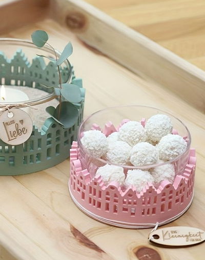 Molde de Silicona contenedor  porta vela casitas 4270 Cemento, Yeso y Resina –  Artesanal