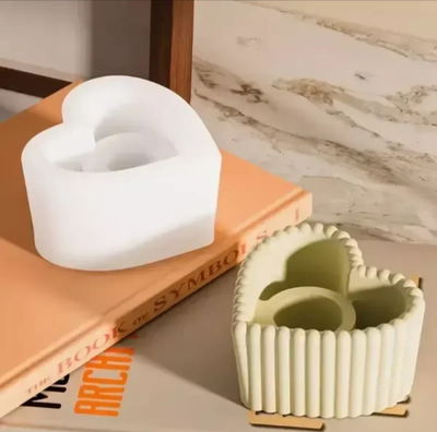 Molde de silicona portavela rayado corazón  – Cemento, Resina y Yeso