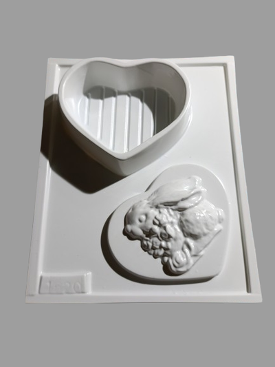 Molde termoformado cajita corazón conejo  Cemento Yeso y resina acrolica