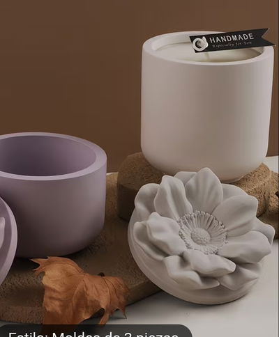 Molde de Silicona contenedor con tapa flor Cemento, Yeso y Resina – Artesanal