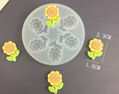 Molde de silicona mini girasol c talloVelas, Cemento, Resina y Yeso