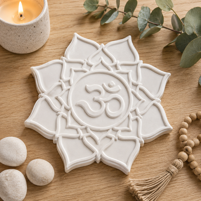 Molde termoformado 398 – Placa mandala con Om – Apto cemento, yeso y resina acrílica