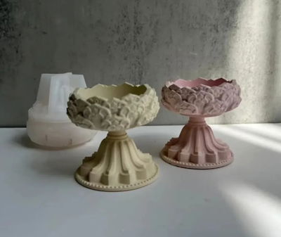Molde de Silicona contenedor  con base flores Cemento, Yeso y Resina –  Artesanal