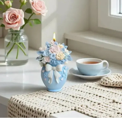 Molde de Silicona florero flores c moño 