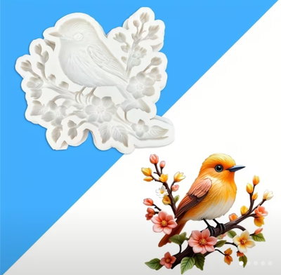 Molde silicona pajarito en rama