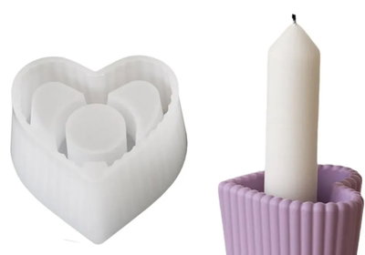 Molde silicona porta vela corazón  rayado