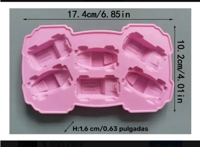 Molde de silicona placa autitos x 6