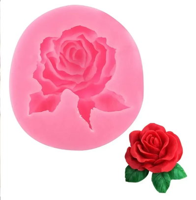Molde de Silicona Flor rosa con hojas