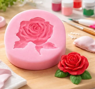 Molde de Silicona Flor rosa con hojas