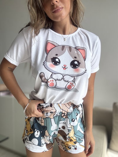Pijama Adultos shorts Gatitos