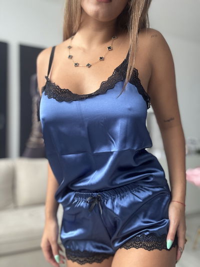 Pijama de Saten Azul marino