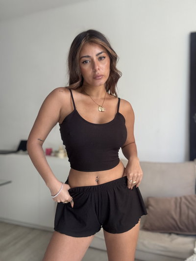 Pijama de morley shorts con roulotte Negro