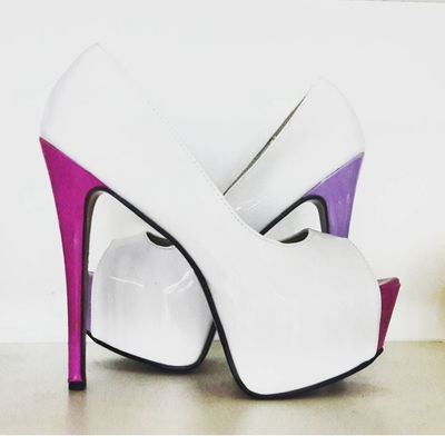 Stiletto boca de pez blanco y fucsia importado 