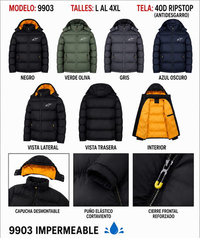 Campera 9903 Impermeable Ripstop Capucha Desmontable ((Elegi estampa Alpinestars // FOX))