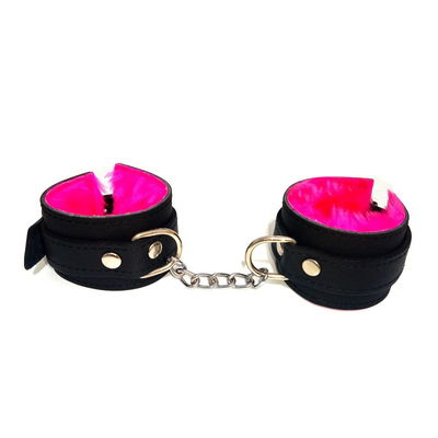 Esposas Chicas de Cuero y Peluche Rosa Chicle con Cadena