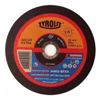 DISCO CORTE TYROLIT SECUR EXTRA  OX.ALUM PLANO 115X1 A60Q-BFXA