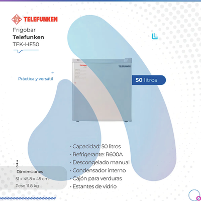 HELADERA TELEFUNKEN FRIGOBAR 50 LITROS BLANCA