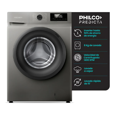 LAVARROPAS PHILCO 8KG 1400RPM FRONTAL INVERTER GRIS