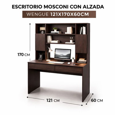 ESCRITORIO MOSCONI CON ALZADA WENGUE 121X170X60CM