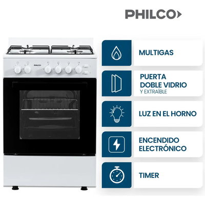COCINA PHILCO ESSENTIAL MULTIGAS BLANCA 50 CM