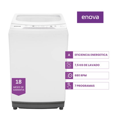 LAVARROPAS ENOVA 7,5KG 680RPM BLANCO CARGA SUPERIOR