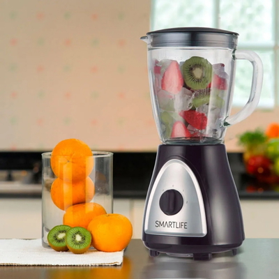 LICUADORA SMARTLIFE 1,5 L 400W 2 VEL. JARRA DE VIDRIO NEGRA